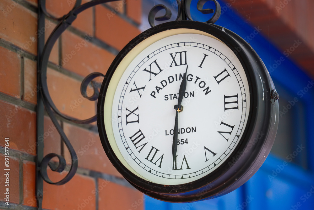 Photography Poster English brick house corner with retro clock