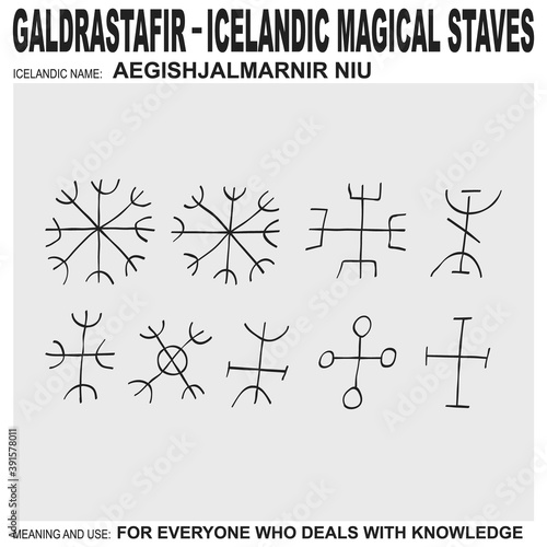 vector icon with ancient Icelandic magical staves Aegishjalmarnir Niu. Symbol means and is used for everyone who deals with knowledge