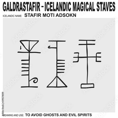 vector icon with ancient Icelandic magical staves Stafir Moti Adsokn. Symbol means and is used to avoid ghosts and evil spirits