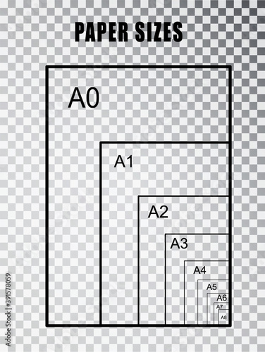 Paper size series A isolated on transparent background
