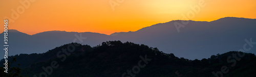 Panoramic sunset over mountains