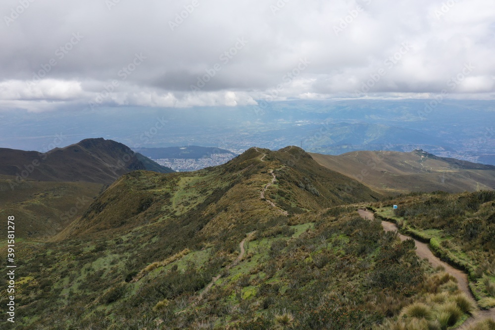 Aerial view of the track in Rucu Pichinca, the dormant vulcano next to quito