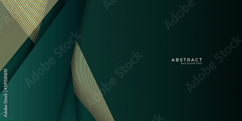Green gold abstract presentation background with golden lines. Vector illustration design for presentation, banner, cover, web, flyer, card, poster, wallpaper, texture, slide, magazine