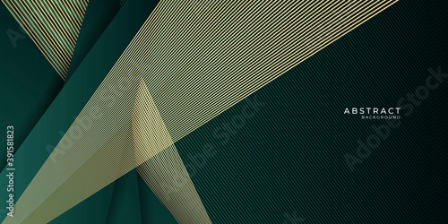 Green gold abstract presentation background with golden lines. Vector illustration design for presentation, banner, cover, web, flyer, card, poster, wallpaper, texture, slide, magazine