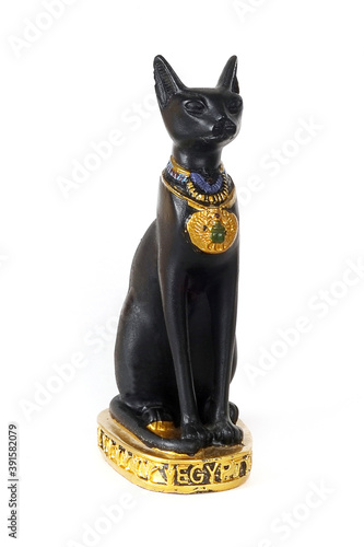 Souvenir from Egypt (goddess Bastet in the form of a black cat) isolated on white background