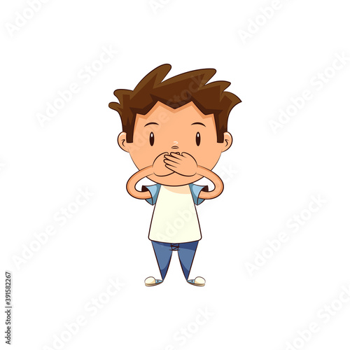 Child covering his mouth, cute kid