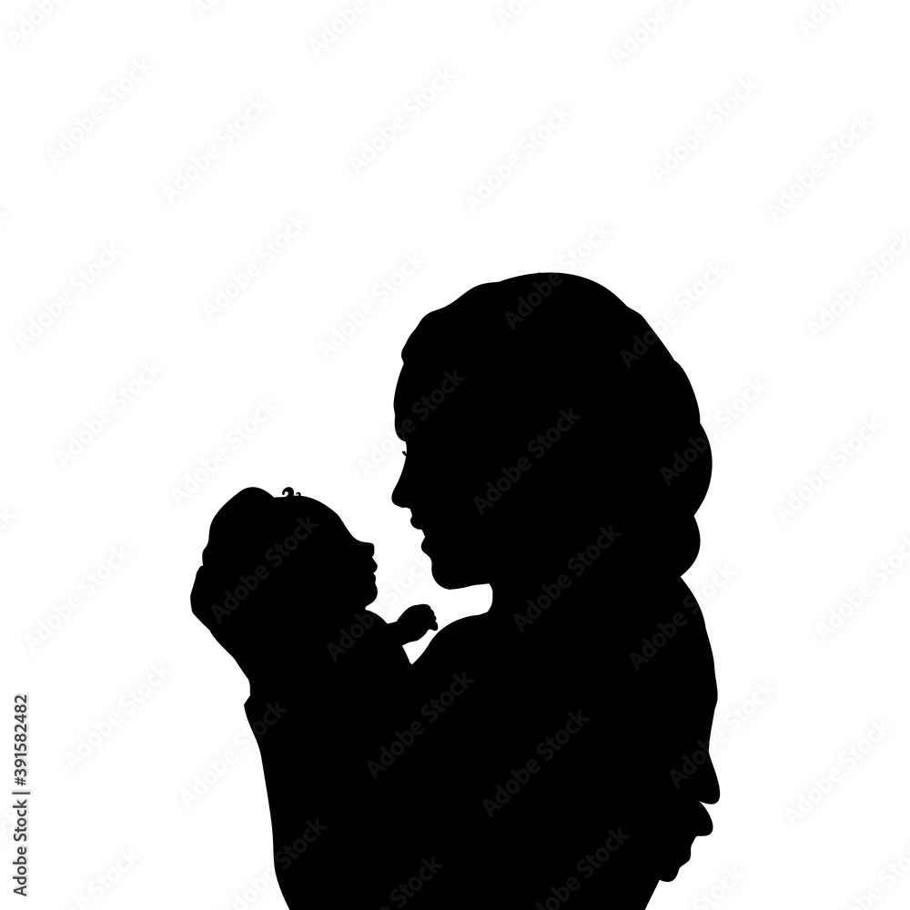 Silhouette happy father holding newborn little baby close up