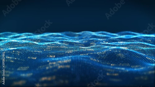Abstract digital particle wave and lights background , Digital particle cyber or technology background, Animation of seamless loop.