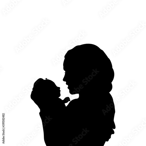 Silhouette happy father holding newborn little baby close up