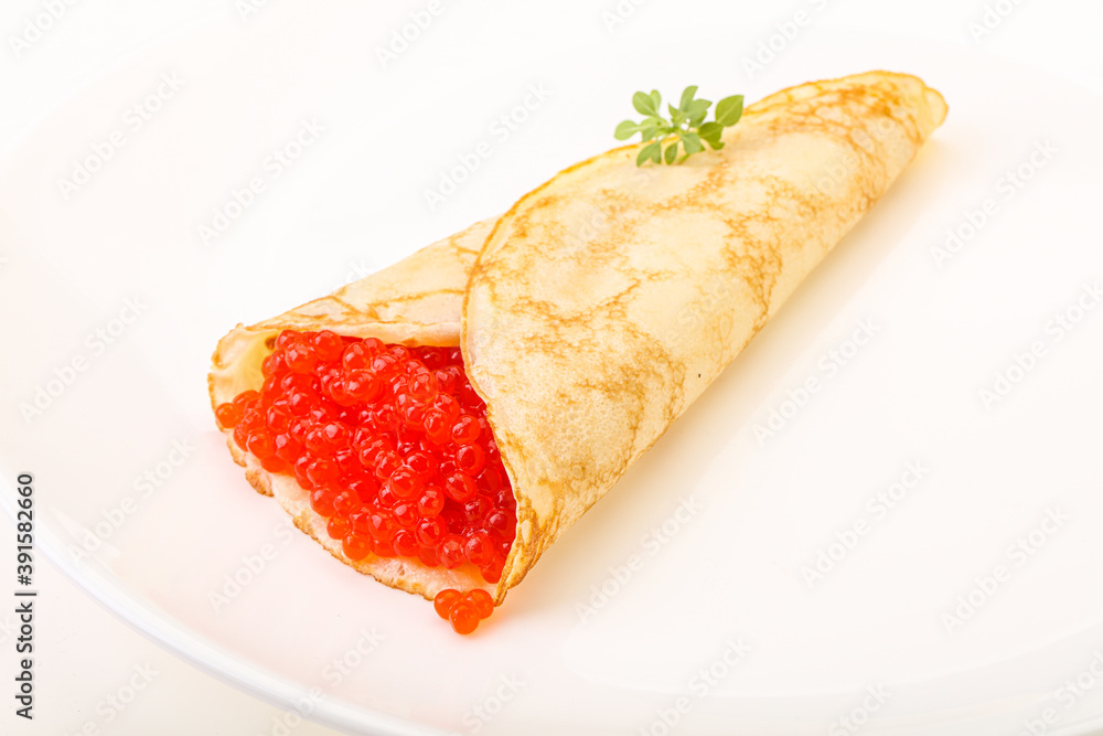 Russian Pancake with red caviar
