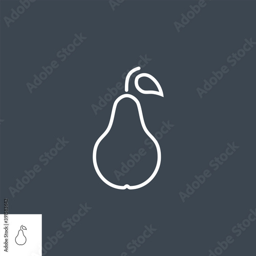Pear related vector thin line icon. Isolated on black background. Editable stroke. Vector illustration.
