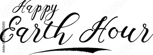 Happy Earth Hour Calligraphy Black Color Text On White Background