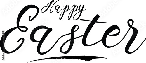 Happy Easter Calligraphy Black Color Text On White Background