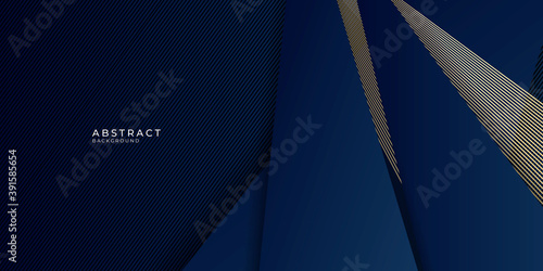 Abstract template dark blue luxury premium background with luxury triangles pattern and gold lighting lines.  Blue gold business corporate modern concept