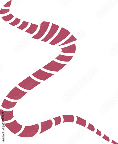 Pink silhouette of earthworm isolated on white background