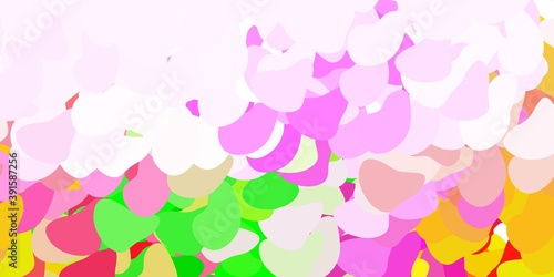 Light pink, green vector backdrop with chaotic shapes. © Guskova