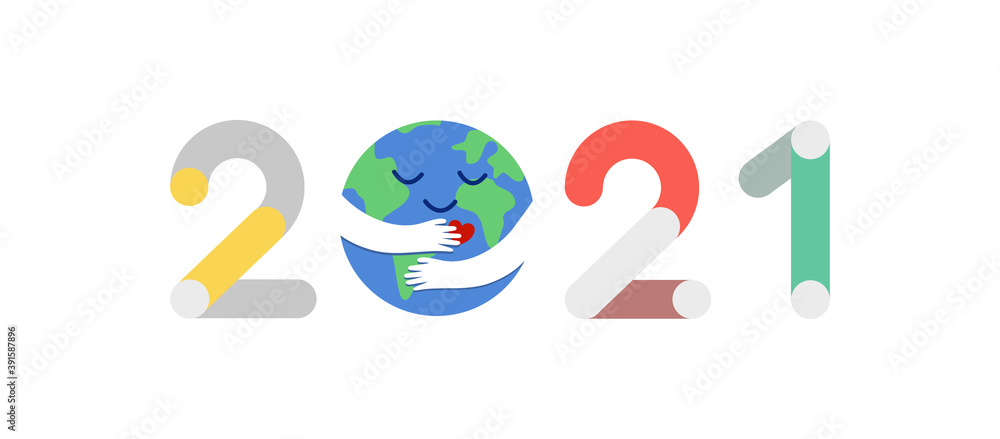 Fototapeta premium 2021 new year with earth hugging yourself.
