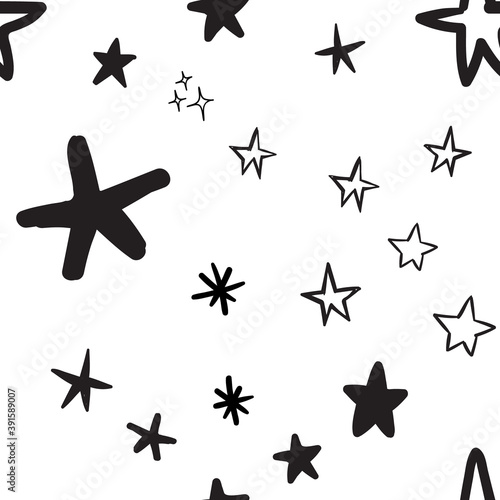Star doodles seamless pattern. Hand drawn stars. Vector collection. © Matias