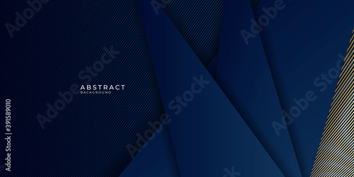 Blue gold abstract presentation background with golden triangle lines