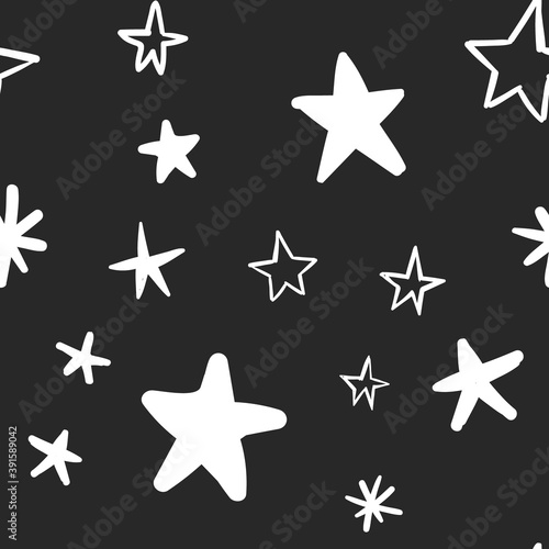 Star doodles seamless pattern. Hand drawn stars. Vector collection.