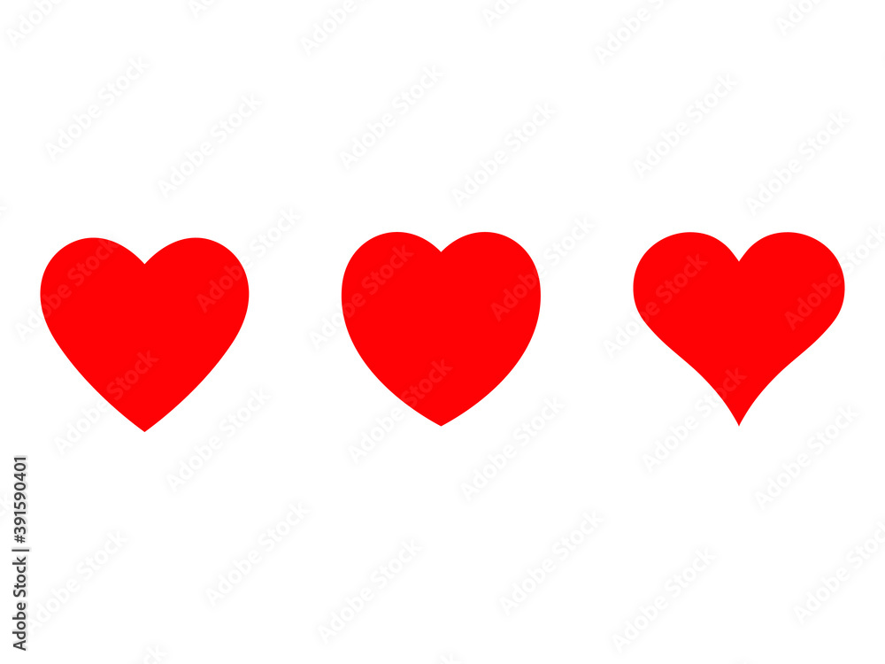 Red heart icon, love vector symbol, heart shape isolated on background.