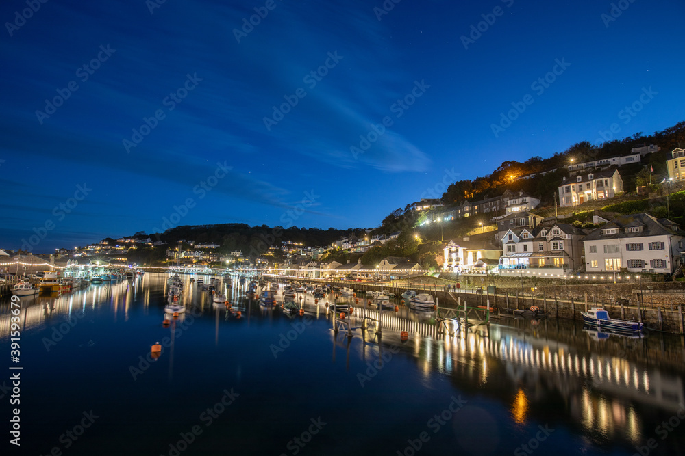 Looe Harbour in the evening, Looe is a seaside Town and fishing port in Cornwall, UK