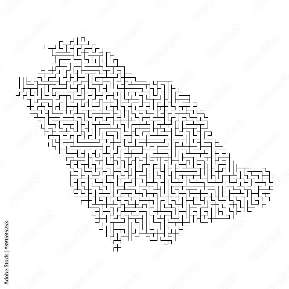 Fototapeta premium Saudi Arabia map from black pattern of the maze grid. Vector illustration.