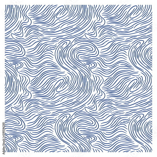 Seamless pattern of surging waves in a blue line. Print for the cover of the book, postcards.
