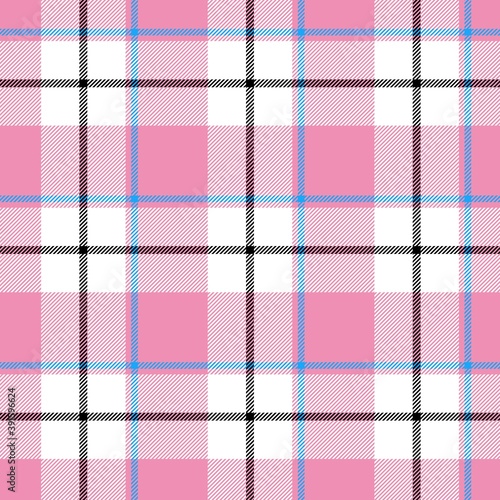 Tartan seamless plaid pattern illustration in pink, black, white and blue combination