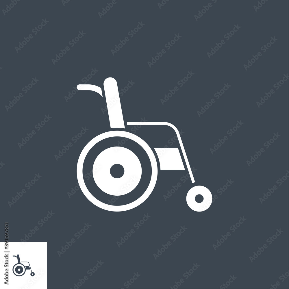 Wheelchair related vector glyph icon. Isolated on Black background. Vector illustration. Wheelchair related vector glyph icon. Isolated on Black background. Vector illustration.