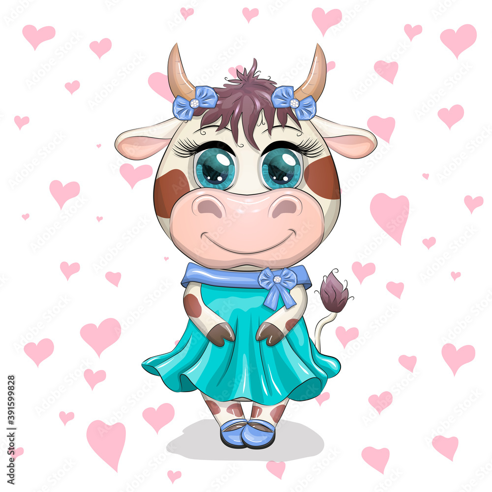 Cute Cartoon Princess Cow on a white background Cute Cartoon Princess Cow on a white background