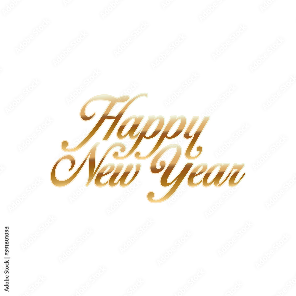 happy new year lettering of golden color in a white background