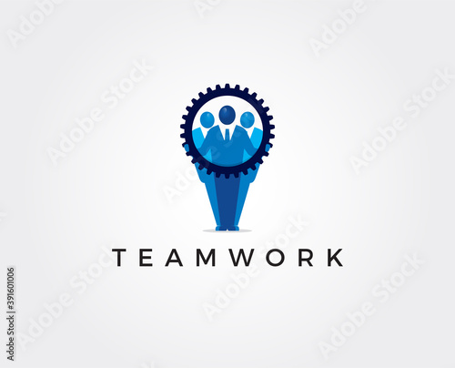 minimal team work logo template - vector illustration