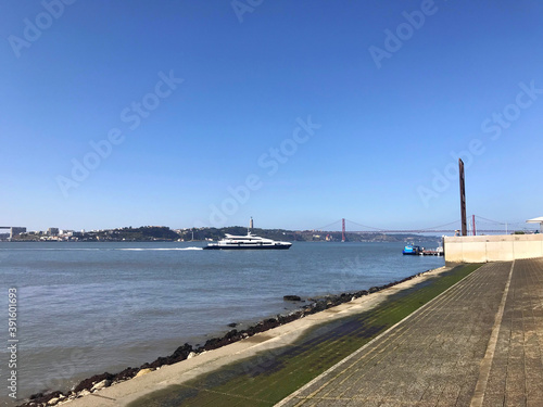 view of  the Tagus River near Cais das Colunas in Lisbon  Portugal