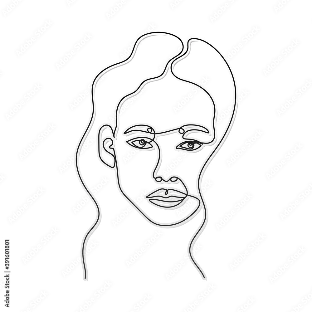 line woman face with a noise on a white background