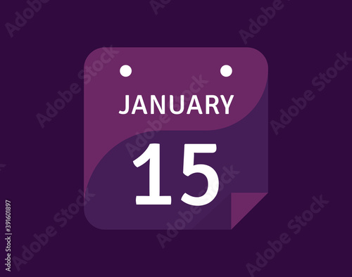 15 January, January 15 icon Single Day Calendar Vector illustration