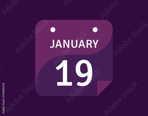 19 January, January 19 icon Single Day Calendar Vector illustration
