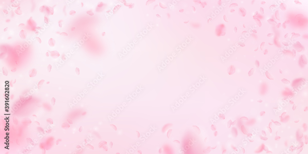 Sakura petals falling down. Romantic pink flowers Sakura petals falling down. Romantic pink flowers