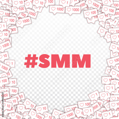 Social media icons. Smm concept. Falling pink like