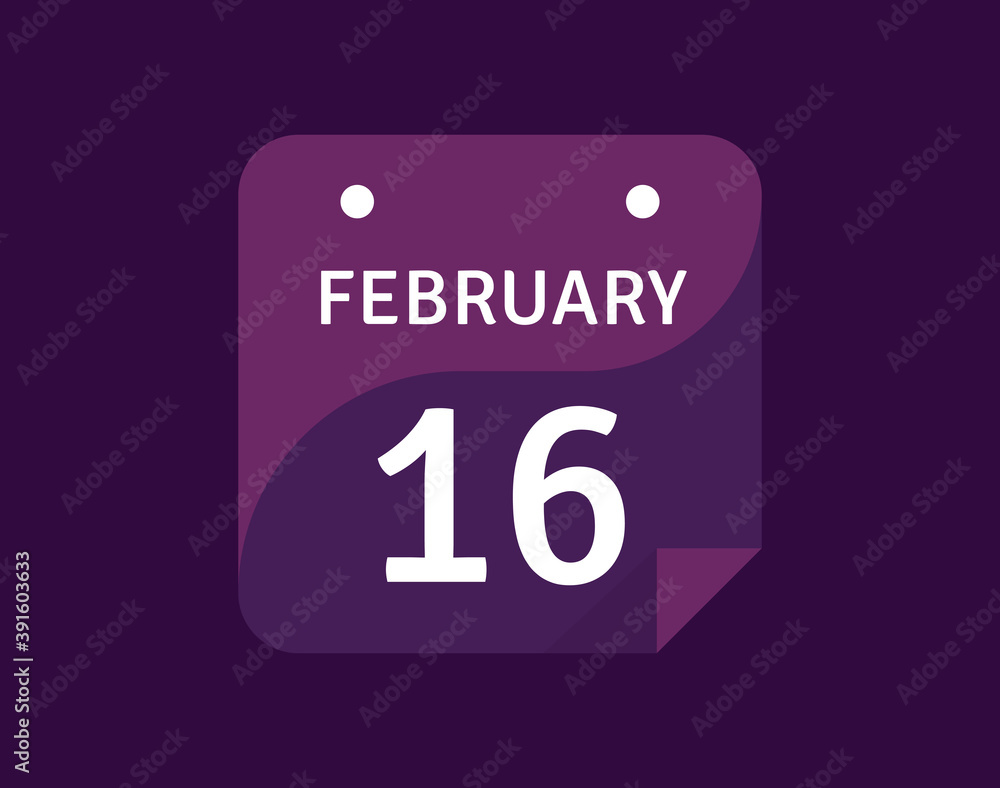 16 February, February 16 icon Single Day Calendar Vector illustration 16 February, February 16 icon Single Day Calendar Vector illustration