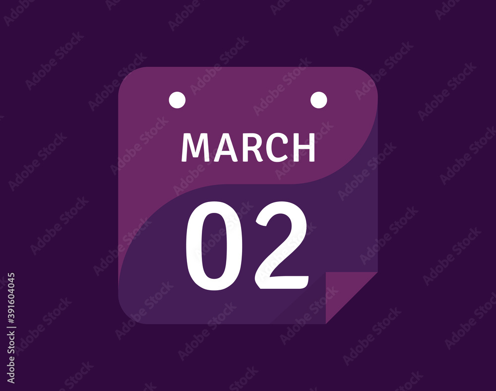2 March, March 2 icon Single Day Calendar Vector illustration 2 March, March 2 icon Single Day Calendar Vector illustration