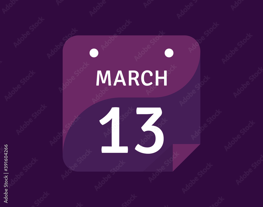 Fototapeta premium 13 March, March 13 icon Single Day Calendar Vector illustration