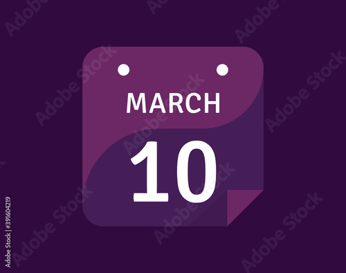 10 March, March 10 icon Single Day Calendar Vector illustration