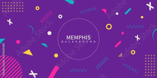 abstract Memphis style retro background with multicolored simple geometric shapes. Vector Illustration