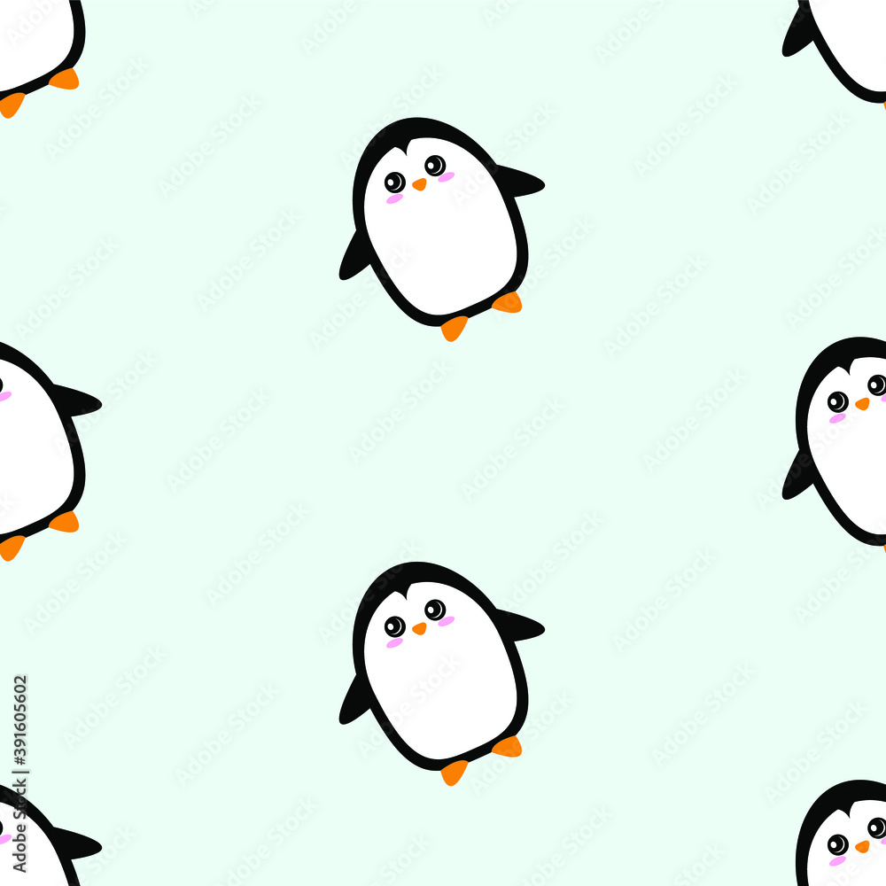 Obraz premium Cute penguins on blue background. Seamless pattern.