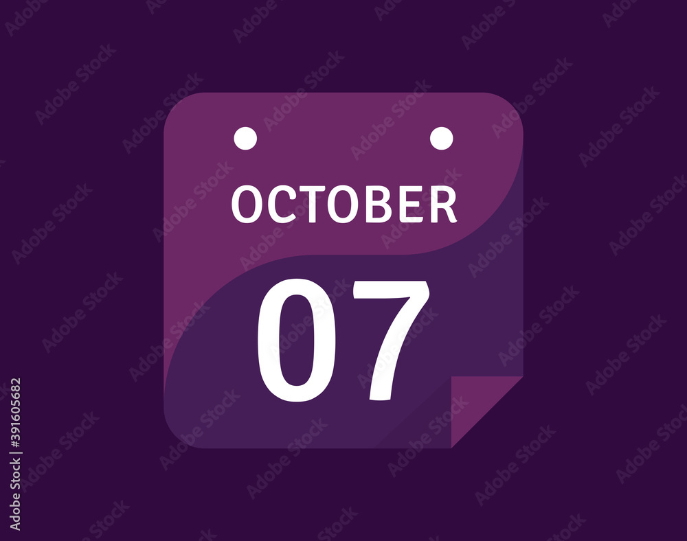 7 October, October 7 icon Single Day Calendar Vector illustration 7 October, October 7 icon Single Day Calendar Vector illustration