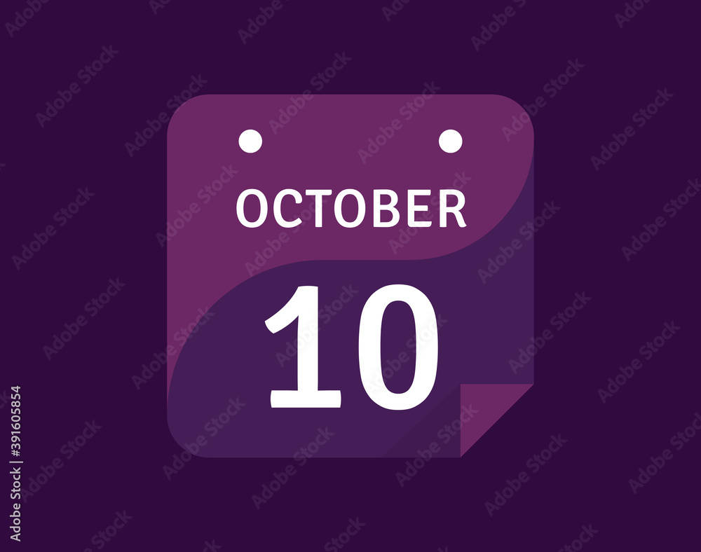 10 October, October 10 icon Single Day Calendar Vector illustration 10 October, October 10 icon Single Day Calendar Vector illustration