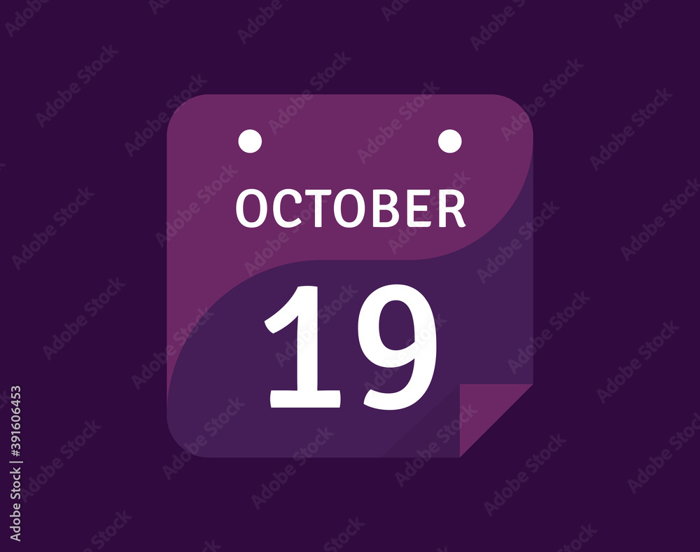 19 October, October 19 icon Single Day Calendar Vector illustration 19 October, October 19 icon Single Day Calendar Vector illustration
