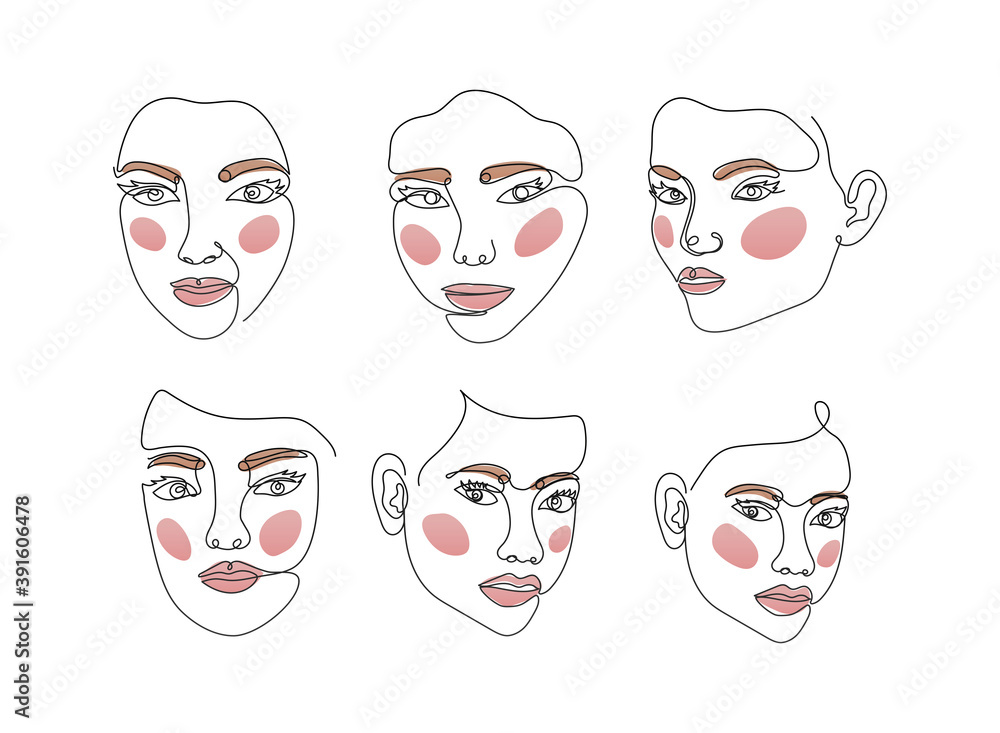 icons set of line women faces on a white background icons set of line women faces on a white background