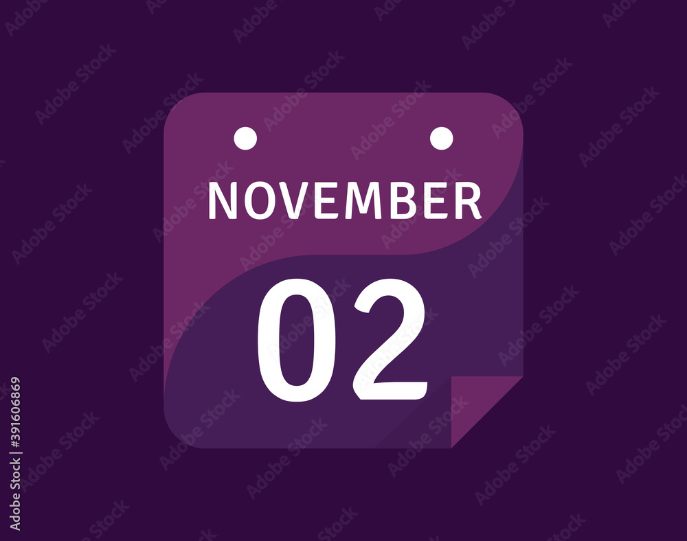 2 November, November 2 icon Single Day Calendar Vector illustration 2 November, November 2 icon Single Day Calendar Vector illustration